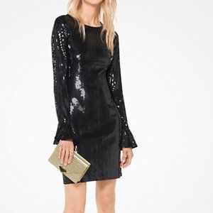 Michael Kors Black Sequin Bell Sleeve Dress